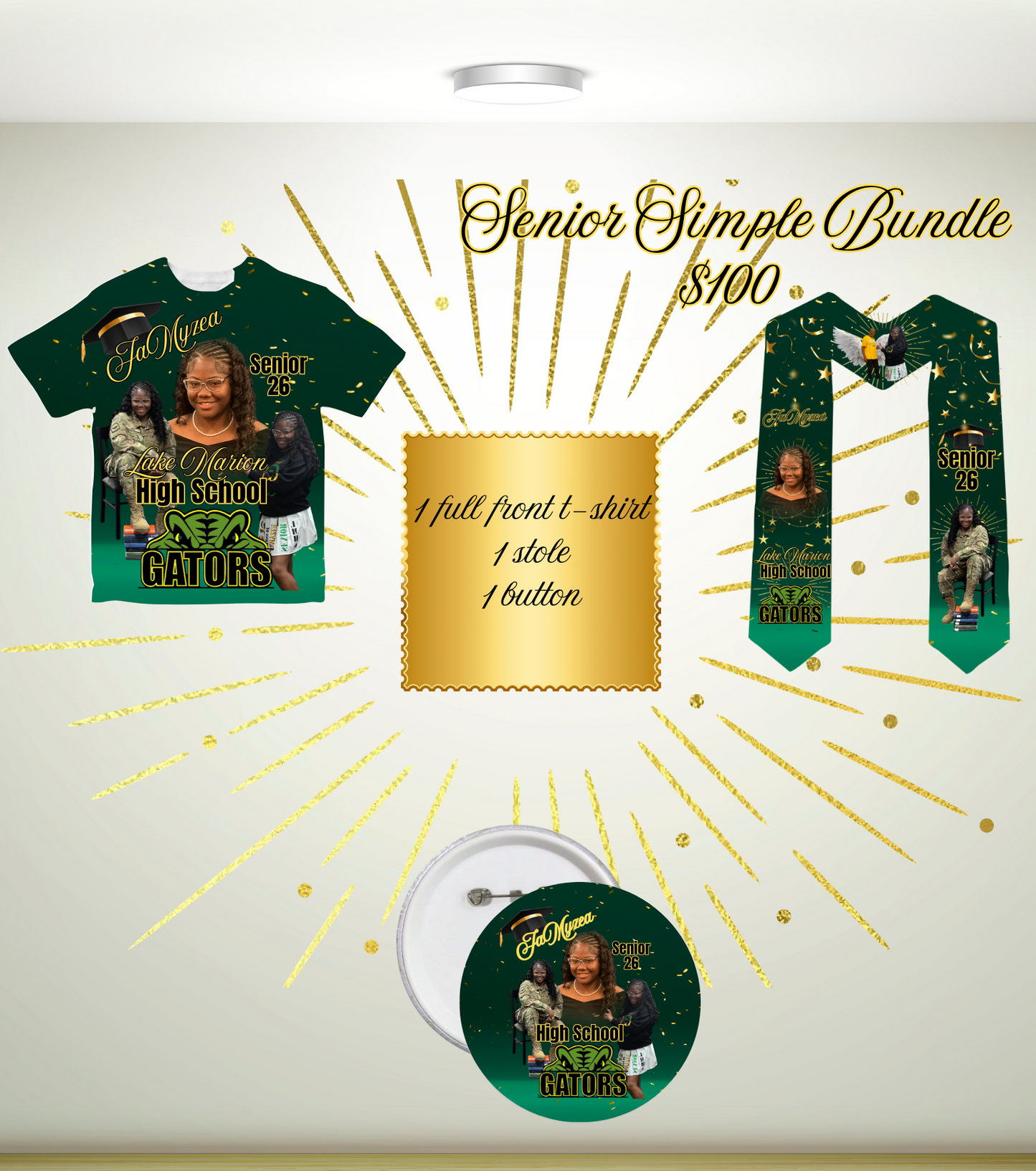 Senior 2026 Simple Bundle – Graduation Package | Custom Shirt, Stole & Button